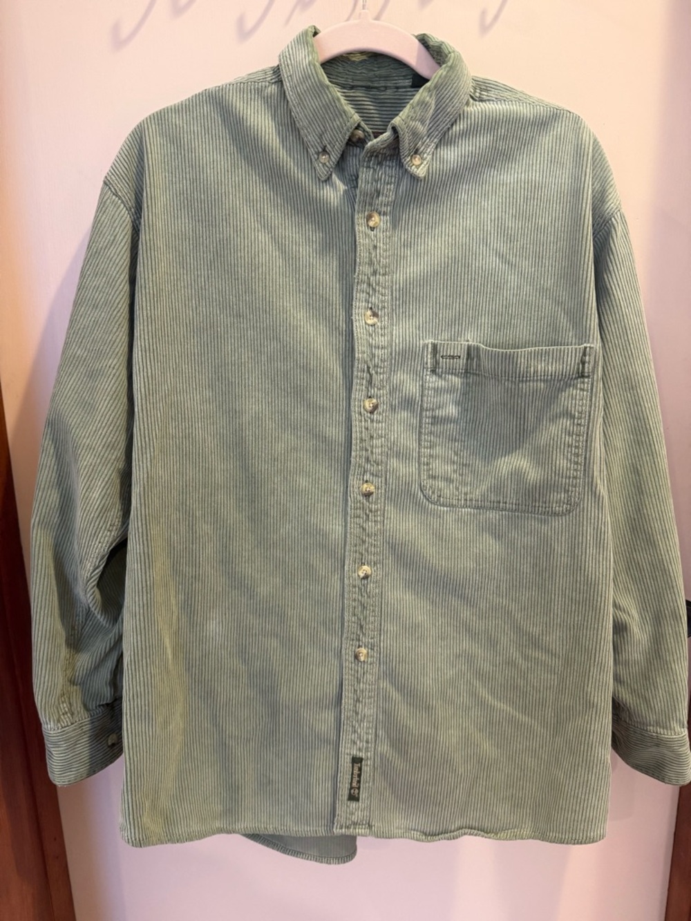 Timberland Sage Green Corduroy Button-Down Shirt - 100% cotton